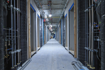 Coridor under construction during installation water comunications