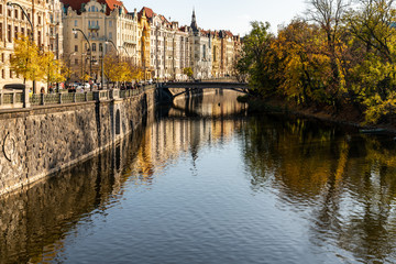 Fototapeta na wymiar Street on the riverside Prague