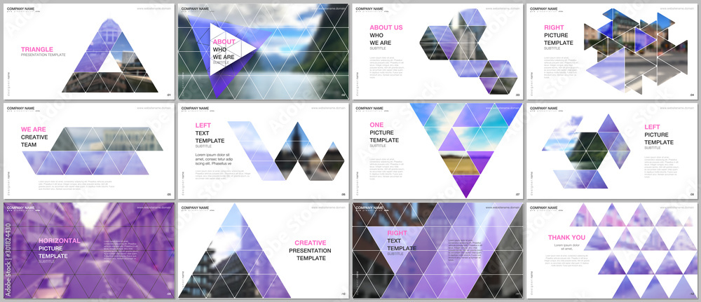 Sticker minimal presentations design, portfolio vector templates with triangular design background, triangle