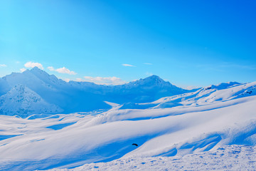 Fototapeta na wymiar Snow-covered beautiful mountains of Elbrus, the mountain landscape of the North Caucasus. Russia, Kabardino-Balkaria