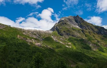 Boyabreen Glacier in Fjaerland area in Sogndal Municipality in Sogn og Fjordane county, Norway. July 2019