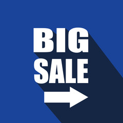 BIG sale text with arrow and shadow in blue background.