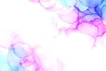 Fototapeta premium Delicate abstract hand drawn watercolor background in pink and blue tones. Alcohol ink art. Raster illustration.