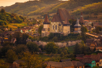 Historical monument the fortified church of Biertan visited by tourists located in Romania