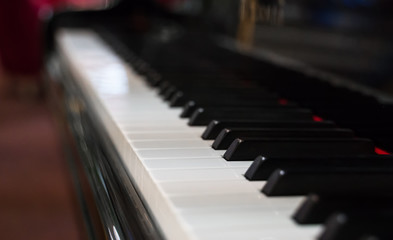 Close-up view of royal grand piano keys.