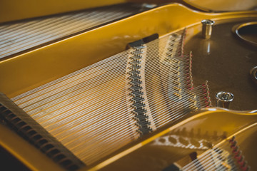 Inside of royal grand piano. Close-up view.