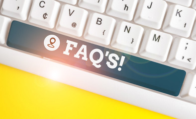 Writing note showing Faq S. Business concept for list of questions and answers relating to...