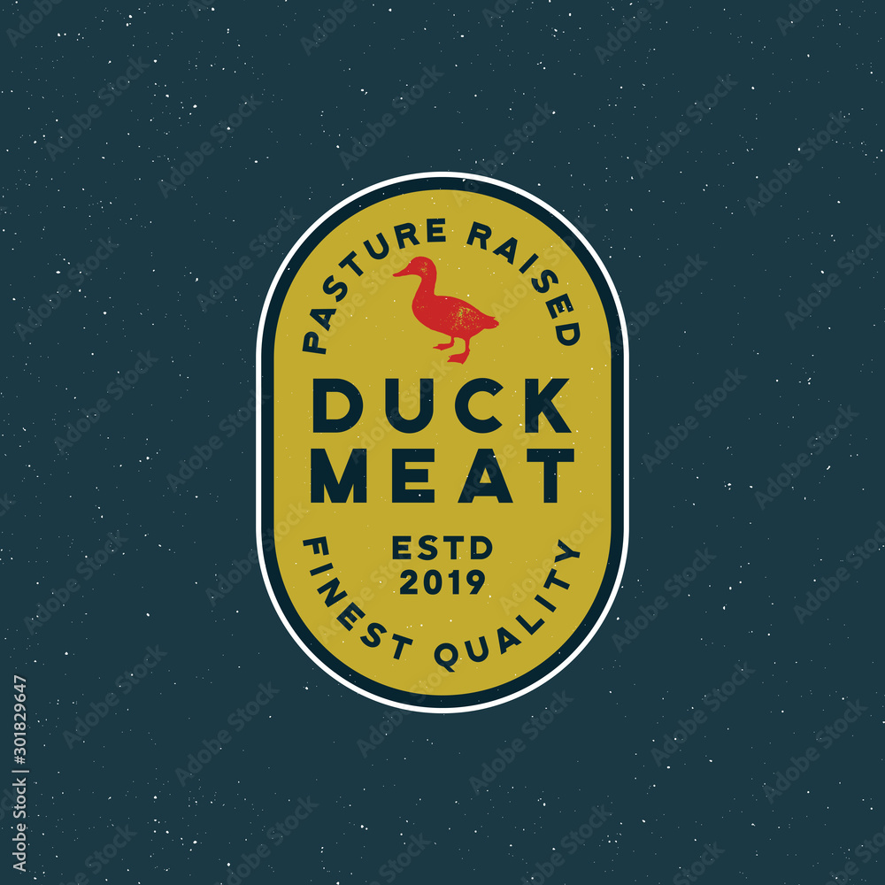 Sticker premium fresh duck meat label. retro styled meat shop emblem. vector illustration