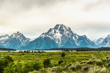 Fototapeta premium Panoramic view of Grand Teton range in Grand Teton National Park