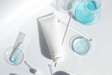 beauty spa medical skincare and cosmetic lotion cream bottle packaging on white decor background,...