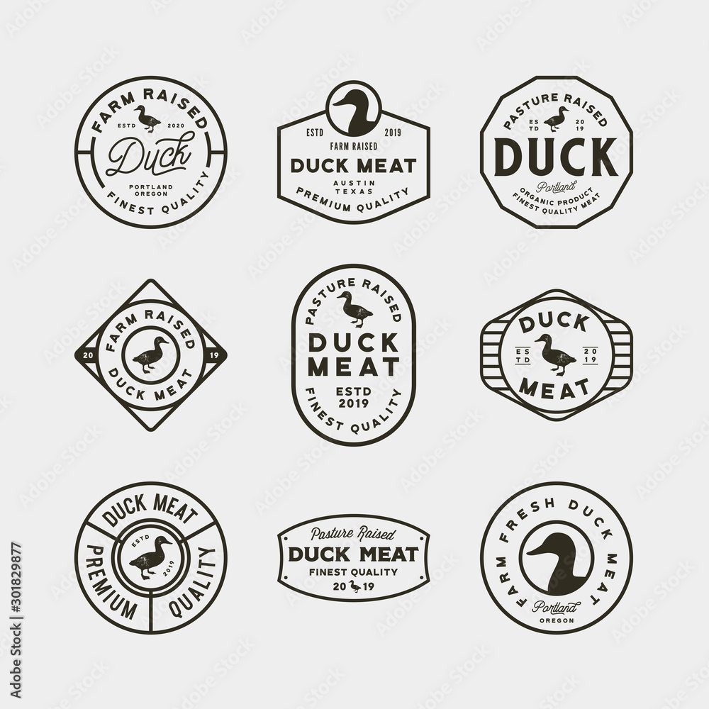 Sticker set of premium fresh duck meat labels. vector illustration