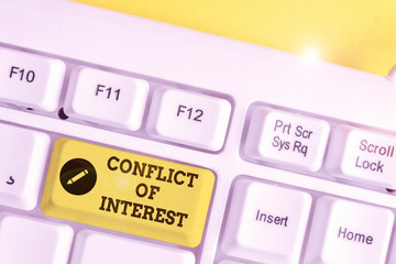 Conceptual hand writing showing Conflict Of Interest. Concept meaning disagreeing with someone...