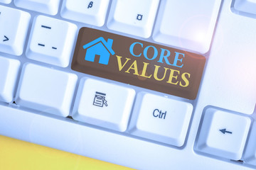 Word writing text Core Values. Business photo showcasing the fundamental beliefs or principle of a...