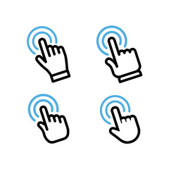 Hand click linear icon set. Clicking pointer finger collection.