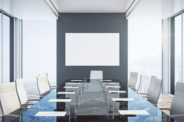 Luxury meeting room with blank poster