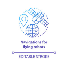 Navigations for flying robots blue gradient concept icon. Satellite idea thin line illustration. GPRS for drone, robotic device. Directions from space. Vector isolated outline drawing. Editable stroke