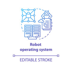 Robot operating system blue gradient concept icon. Robotics secured software idea thin line illustration. Information technologies and programming. Vector isolated outline drawing. Editable stroke