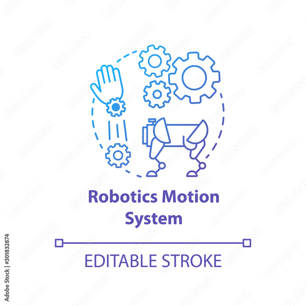 Poster robotics motion system blue gradient concept icon. robot software idea thin line illustration. infor