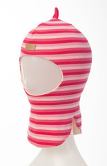 White background. Pink children hat. Winter fashion.