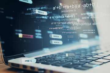 laptop with forex chart and  mathematical formulas