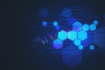 Obraz premium hexagons background with stock chart