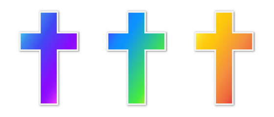 Fototapeta na wymiar Set of colorful christian Cross icons.