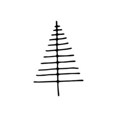 Hand drawn doodle of Christmas and Holidays trees. Trees for New Year and Christmas greeting cards, wrapping holiday design. Vector art illustration.