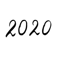 Hand-drawn doodle New Year 2020 number on a white Isolated background. Hand figure illustration 2020 for decorate calendar, banner, poster, invitation, card, Chinese New Year. Vector lettering figures