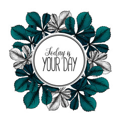Summer exotic leaves in hand drawn style. Exotic design. For design textiles, fabric, packaging, paper, surface decoration, background.