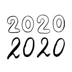 Hand-drawn doodle New Year 2020 number on a white Isolated background. Hand figure illustration 2020 for decorate calendar, banner, poster, invitation, card, Chinese New Year. Vector lettering figures