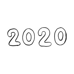 Hand-drawn doodle New Year 2020 number on a white Isolated background. Hand figure illustration 2020 for decorate calendar, banner, poster, invitation, card, Chinese New Year. Vector lettering figures