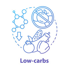 Low carbs blue gradient concept icon. Keto diet idea thin line illustration. Healthy meal. Ketogenic food. Carbohydrate nutrition. Fresh vegetables. Vector isolated outline drawing