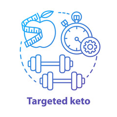 Targeted keto blue gradient concept icon. Ketogenic food idea thin line illustration. Diet and workout. Healthy meal and fitness. Sport, healthy lifestyle. Vector isolated outline drawing