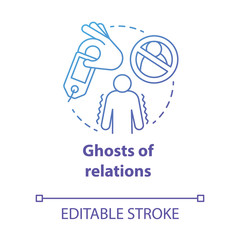 Ghost of relations concept icon. Ghosting. Breaking off relationship. Stopping communication and contact with partner idea thin line illustration. Vector isolated outline drawing. Editable stroke