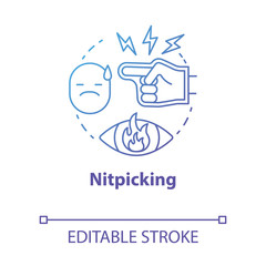 Nitpicking concept icon. Humiliation in family. Insulting partner. Bullying. Fault finding. Autocratic education idea thin line illustration. Vector isolated outline drawing. Editable stroke