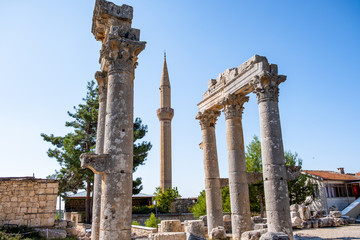 With blue sky,Marble columns of Temple of Tyche, goddess of fortune, Roman, late first century AD,...