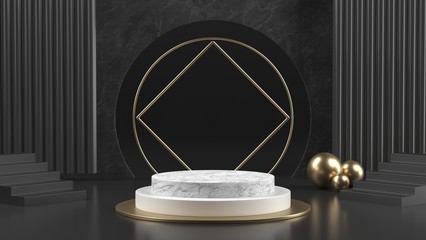3d render image of black and white marble podium luxury background for cosmetic or another product.