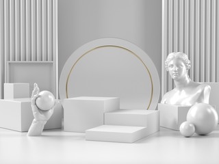 3d render image white podium stand and classic roman element for beauty cosmetic or another brand.