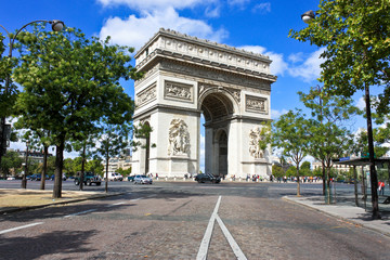 Arc de Triomphe in Paris, France, view from avenue Marceau. Summer.