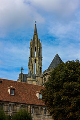 Fototapeta premium red roof tile and spire of church in Senlis, France