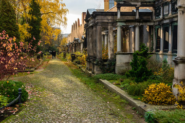 Jewish cemetery in Berlin Weißensee, old Jewish grave monuments, Jewish cemetery in the autumn,...