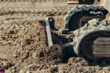 Excavator mechanical part for digging. Machines and mechanisms for construction.