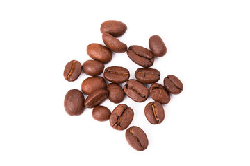 Naklejka premium Coffee beans isolated on a white background area for copy space.