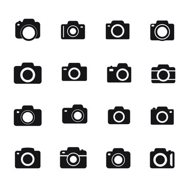 Set of photo camera icons or snapshot sign isolated. Digital photography logo collection for web, design or other