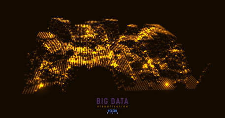 Abstract 3D big data visualization. Tangled graphics data streams. Infographics threads data. Futuristic Social network. Technological vector background. Representation of a business intelligence