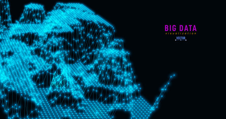 Abstract 3D big data visualization. Tangled graphics data streams. Infographics threads data. Futuristic Social network. Technological vector background. Representation of a business intelligence
