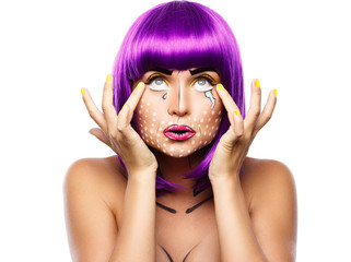 Model in creative image with pop art makeup