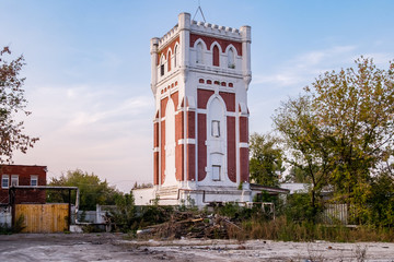 Fototapeta na wymiar Moscow, an old water tower near the Koptevo MCC station