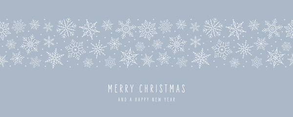 Naklejka na ściany i meble Christmas ice snowflakes elements ornaments seamless banner greeting card on blue background