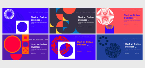 Abstract Vector Colorful Landing Page Template Set With Geometric Shapes - obrazy, fototapety, plakaty